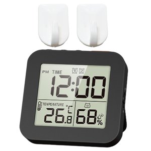 Magideal - Reloj Despertador Digital Reloj De Baño Digital Reloj De Noche Portátil Colgante Con Modo De Repetición Pantalla De Temperatura Para La Oficina En Cas 2 Ganchos Negros.