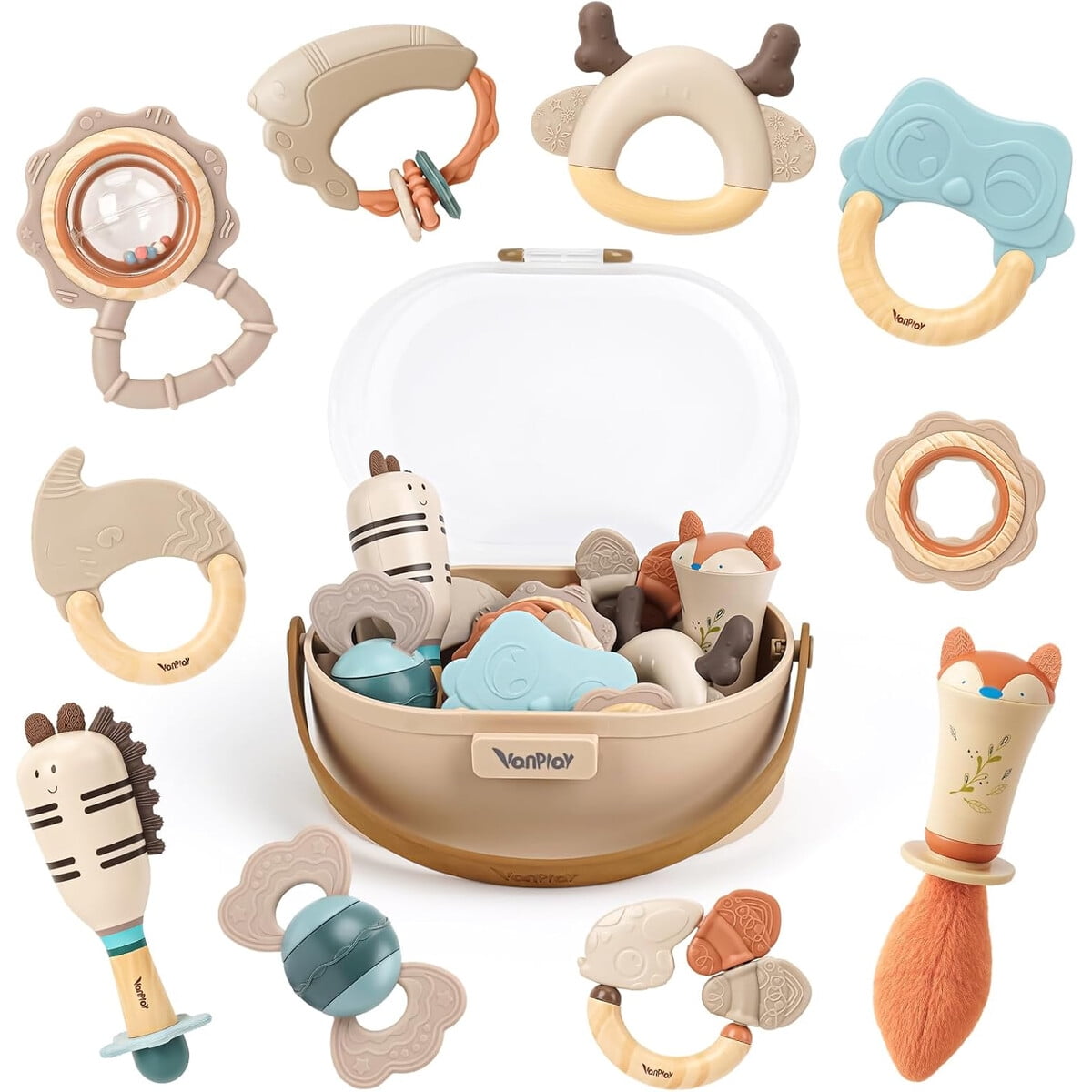 Set Sonajeros Mordedores Vanplay 10 Piezas Silicona 0-12m