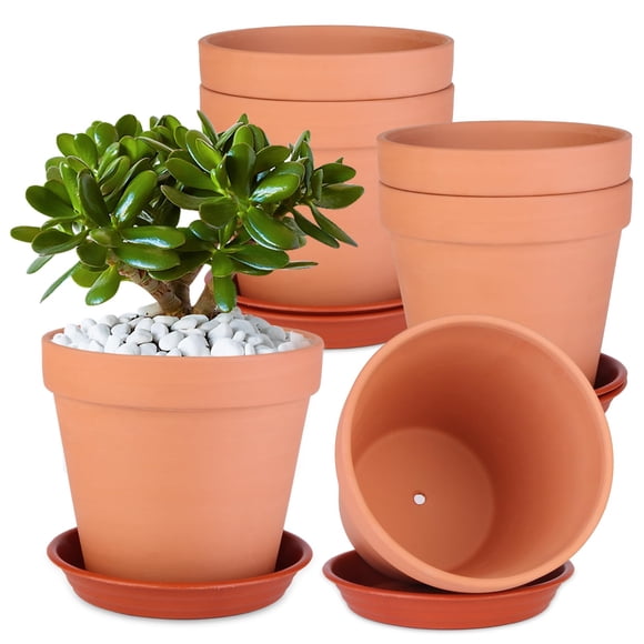 Macetas Tuqaumu, paquete de 6, 15 cm, terracota con plato
