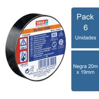 Pack 6 Tesaflex Cintas Aisladora Eléctrica Profesional Negra 20M X 19Mm