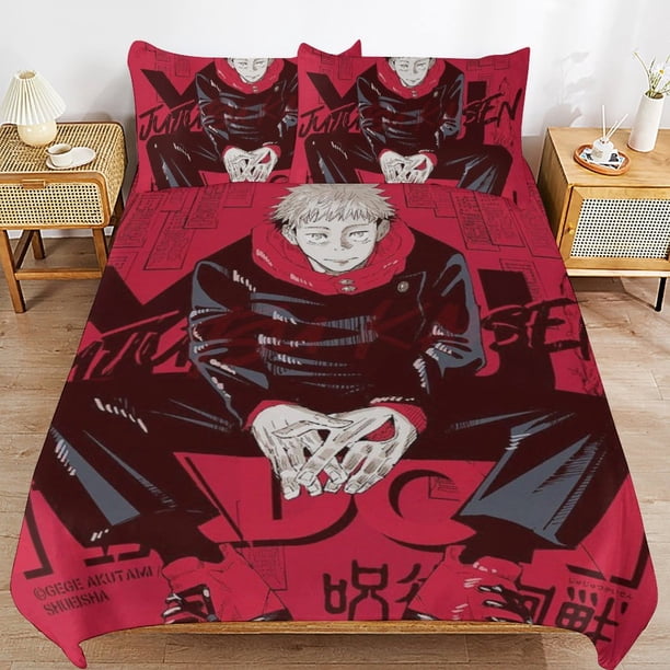 Jujutsu Kaisen Bedding Set Duvet Cover Comfortable and Lightweight Cartoon Bedding 3 Piece Bed Set