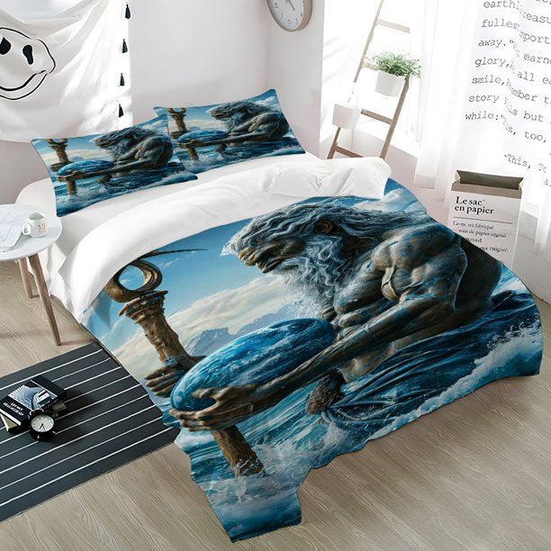 3pcs Poseidon Trident Print Bedding Set | 100% Polyester Soft Skin-Friendly
