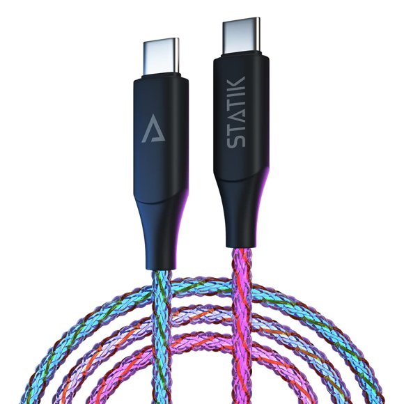 Cable cargador estático GloBright LED USB C a USB C de 1,8 m