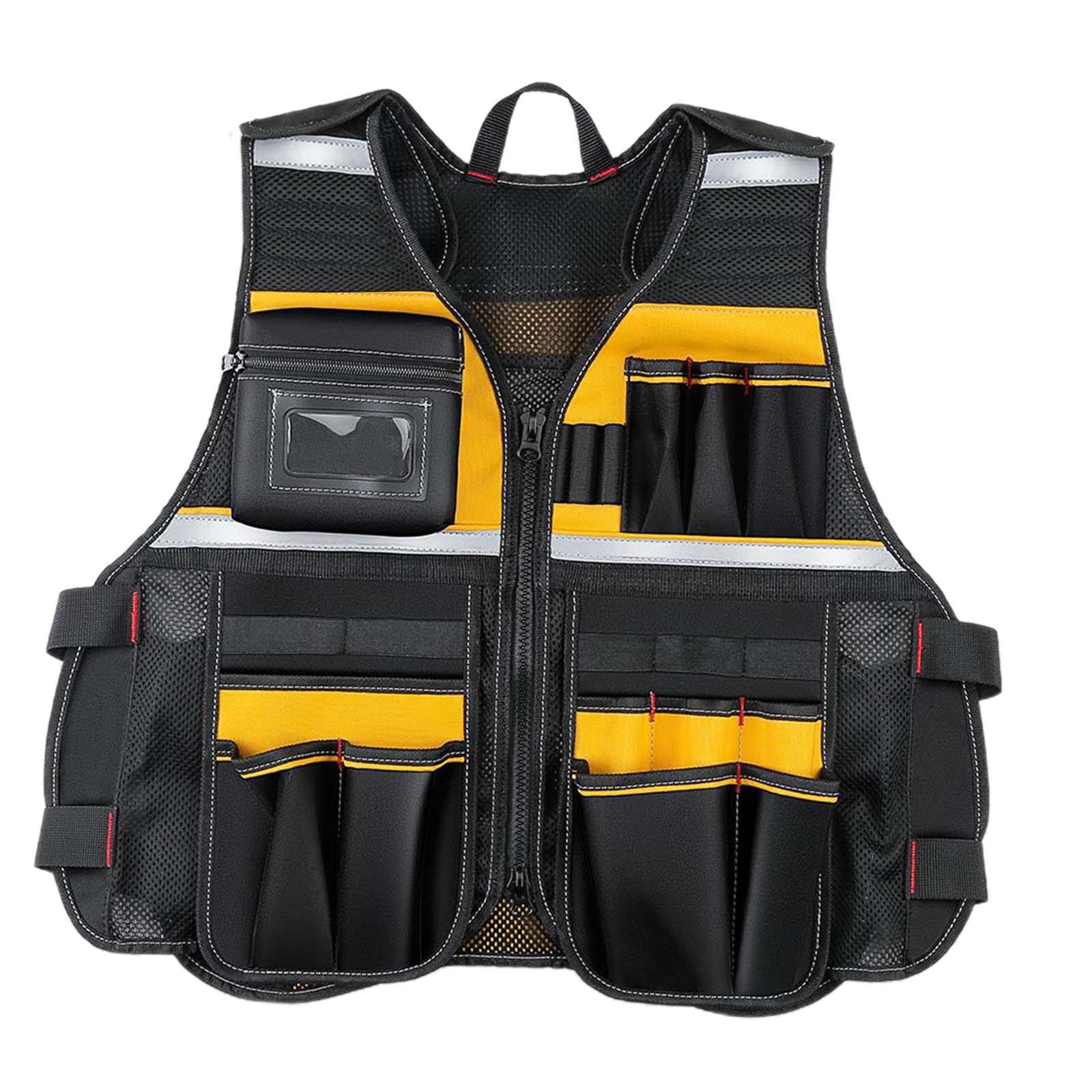 Magideal - Chaleco De Herramientas Con Múltiples Bolsillos Chaleco De Construcción Transpirable Hardware Organizador De Herramientas Chaleco De Construcción Refl Amarillo