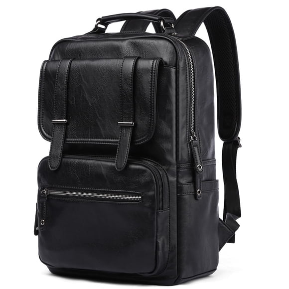Mochila CHAO RAN de piel para portátil de 15,6 pulgadas, impermeable, negra