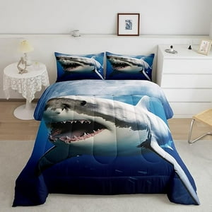 Milsleep - Juego De Edredón Infantil Para Niños Y Niñas,3D Shark Fish Down Comforter 2 Piece Hawaiian