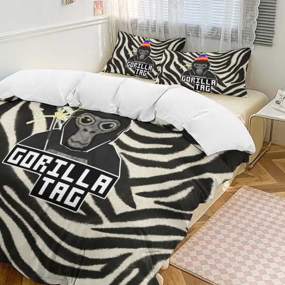 Zebra Print Gorilla Tag Comforter Set Soft 3 Pcs Twin Bedding Sets Thicken for All Season