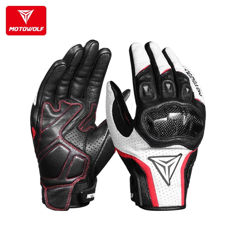 Guantes Para Motociclismo De Cuero Motowolf Mdl0305 - Blanco - Talla 2xl