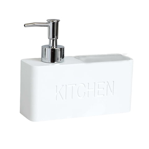 Magideal - Caddy Para Fregadero De Cocina Con Bomba Dispensadora De Jabón, Práctico Organizador De Fregadero Para Platos, Esponjas Y Cepillos, Encimera De , Blanco