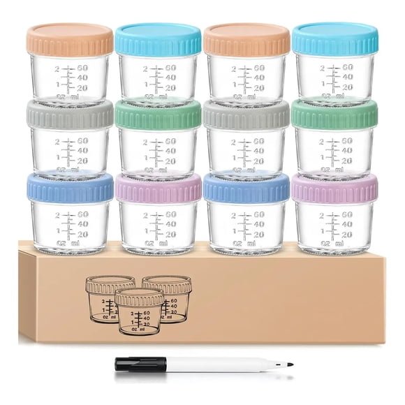 12pcs Vaso Bebe Contenedores De Vidrio +1pc Rotulador