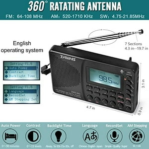 Zhiwhis Radio Bluetooth Portátil, Radios Fm Am De Onda Corta Con Tempo