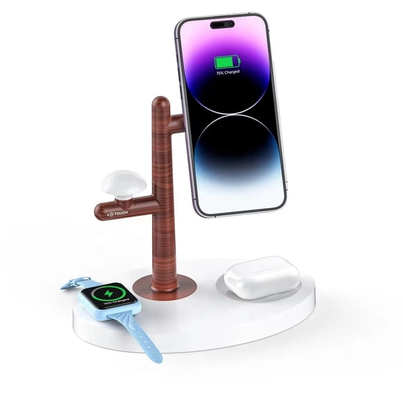 Soporte de carga inalámbrico para iPhone 15 Pro Max, 20W Fast Charging Pad para Samsung Galaxy S23 Ultra, 3 en 1 estación de carga para Apple Watch AirPods-Blanco