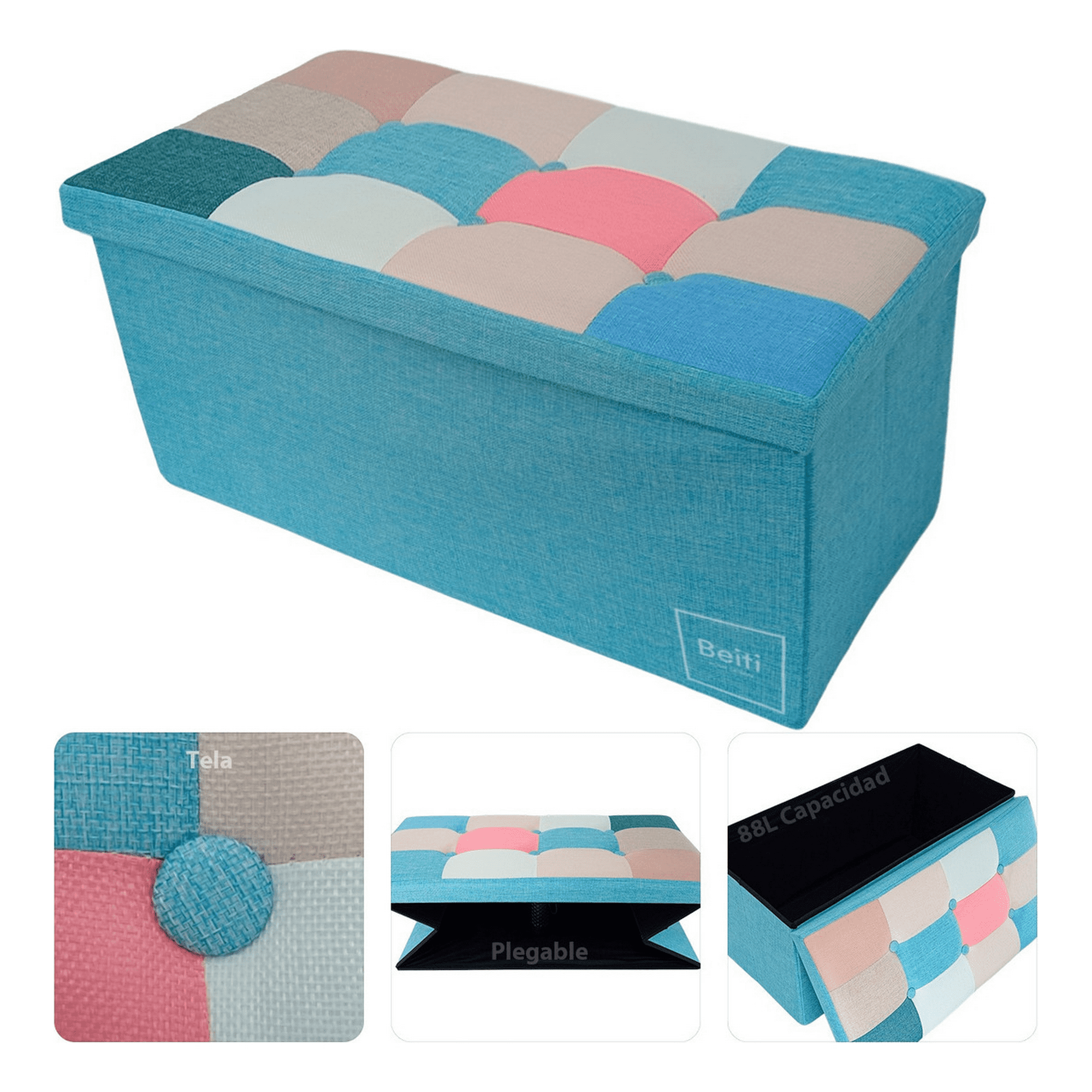 Genérico - Puff Baul Plegable Organizador 76x38 Tela Mix Rosado