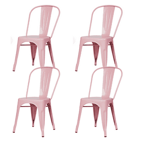 Habita2 Chile - Pack 4 Sillas Tolix Metalica Resistente Para Exterior - Rosado