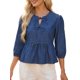 thumbnail image 1 of INSPIRE CHIC Blusas de Mezclilla para Mujer con Lazo al Frente, Mangas Abullonadas, Volante en el Bajo, Blusa Peplum, Camisas de Jean 2XL Azul Oscuro, 1 of 6