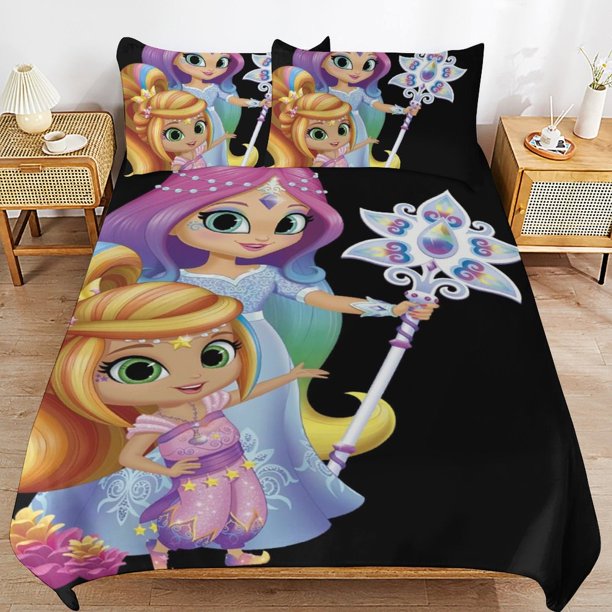 Shimmer And Shine Cartoon Bedding Sets Ultra Soft Skin-Friendly Duvet Cover 3 Piece, Cute Comforter Cover Bed Set for Boys Girls Kids