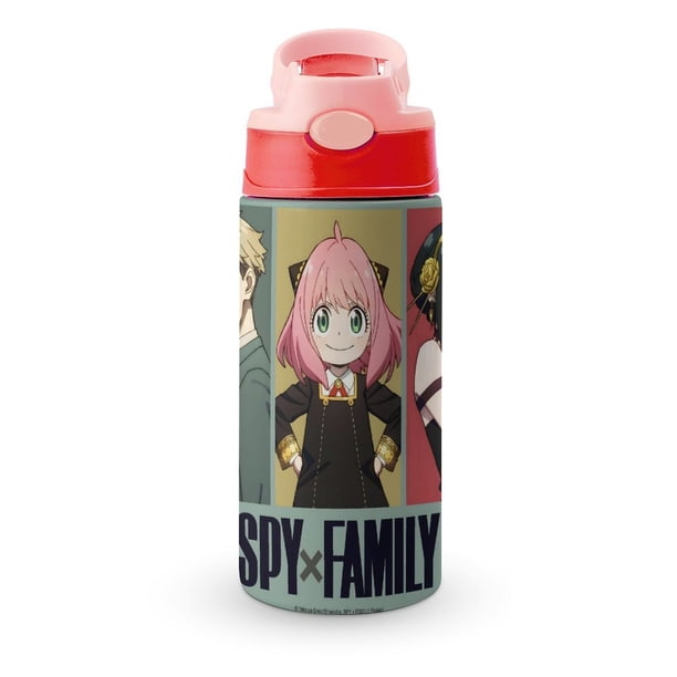 Spy × FamilyBotella de Agua con Tapa Pop Top de Un Toque, Acero Inoxidable, a Prueba de Fugas, para Deportes, Botella Infantil rosa 12 oz