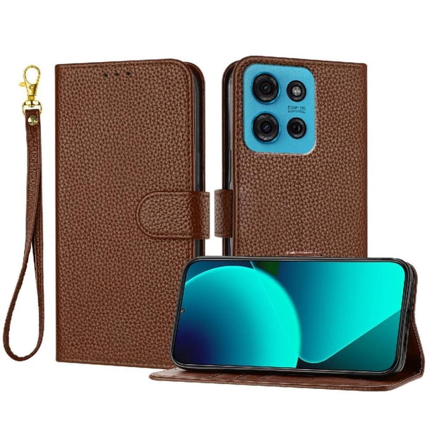 Funda Cartera para Motorola Moto G75 Tarjetero Soporte Magnético y Correa Marrón