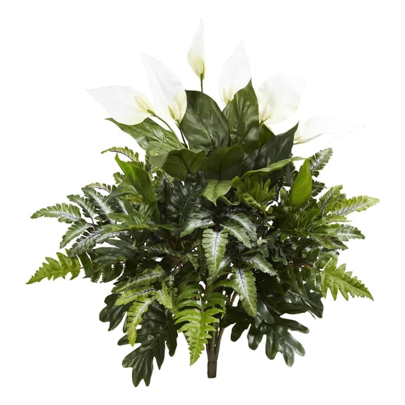 Planta artificial de Spathiphyllum mixto casi natural, 27 cm (juego de 2)
