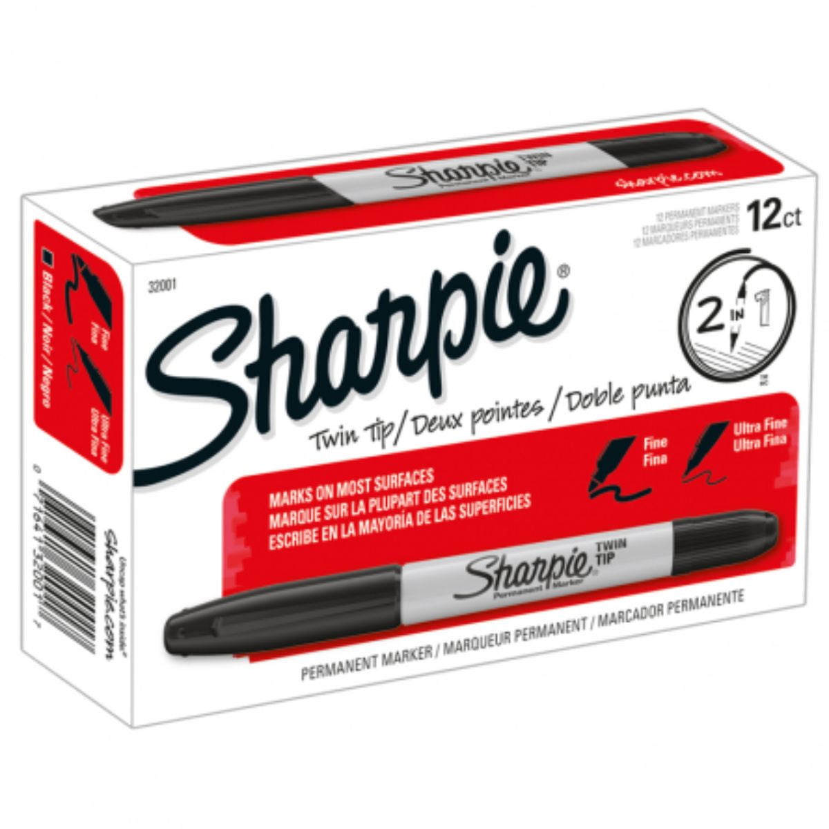 Caja 12 Marcadores Permanentes Sharpie Doble Punta Negro