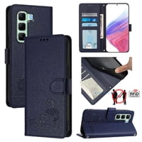 Funda Tipo Cartera Foxdock Para Infinix Hot 50 4G Con Soporte, Ranuras, Rfid, Diseño De Gato