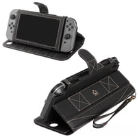 Genérico - Compatible Con Nintendo Switch Oled - Funda Protectora De Cuero Pu Con Ranura Para Varias Tarjetas, Soporte Y Cuerda Para La Muñeca-Para Switch Oled||Negro