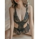 thumbnail image 2 of Tempting Floral Lace Teddy, Hollow Out Deep V Open Crotch Bodysuit, Women's Sexy Lingerie & Underwear, 2 of 3