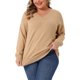 thumbnail image 1 of Agnes Orinda Conjuntos de Halloween Suéter de Talla Grande para Mujeres Manga Larga Cuello en V Otoño Tejido Casual Básico Suéter Tops 4X Caqui, 1 of 6