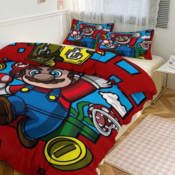 Mario Print Bedding Set Pattern Duvet Cove Set 3 Pieces 1 Quilt Cover And 2 Pillowcases for Women Men Teens