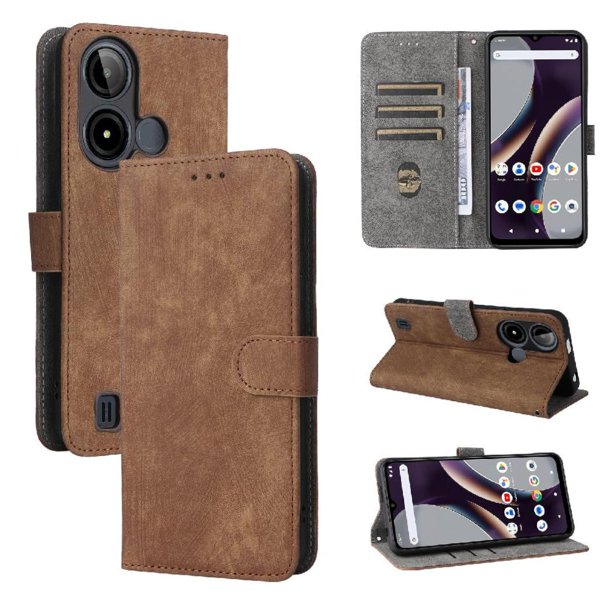 Funda Billetera para BLU C9 con Soporte - Cartera de Cuero con Ranuras Marrón