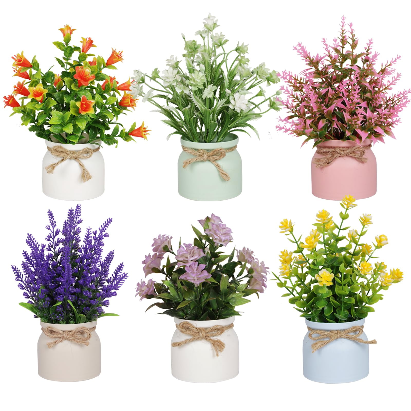 Flores Artificiales En Maceta Yoratee Con Maceta, 6 Unidades Para Decoración