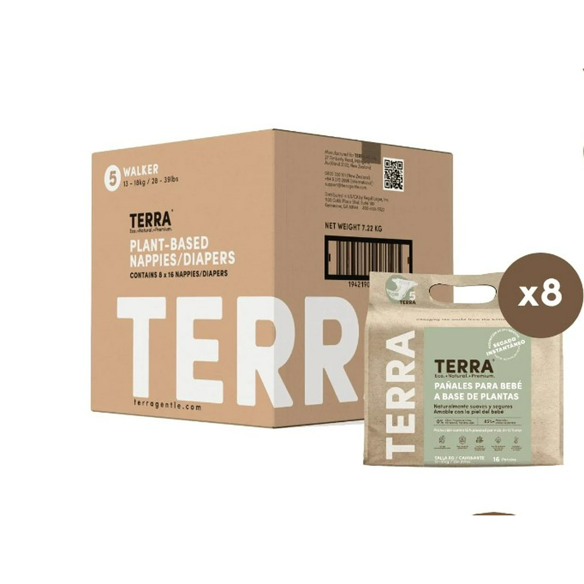 Pañales Biodegradables Terra Caja 8 Paquetes Talla Xg 128 Uns