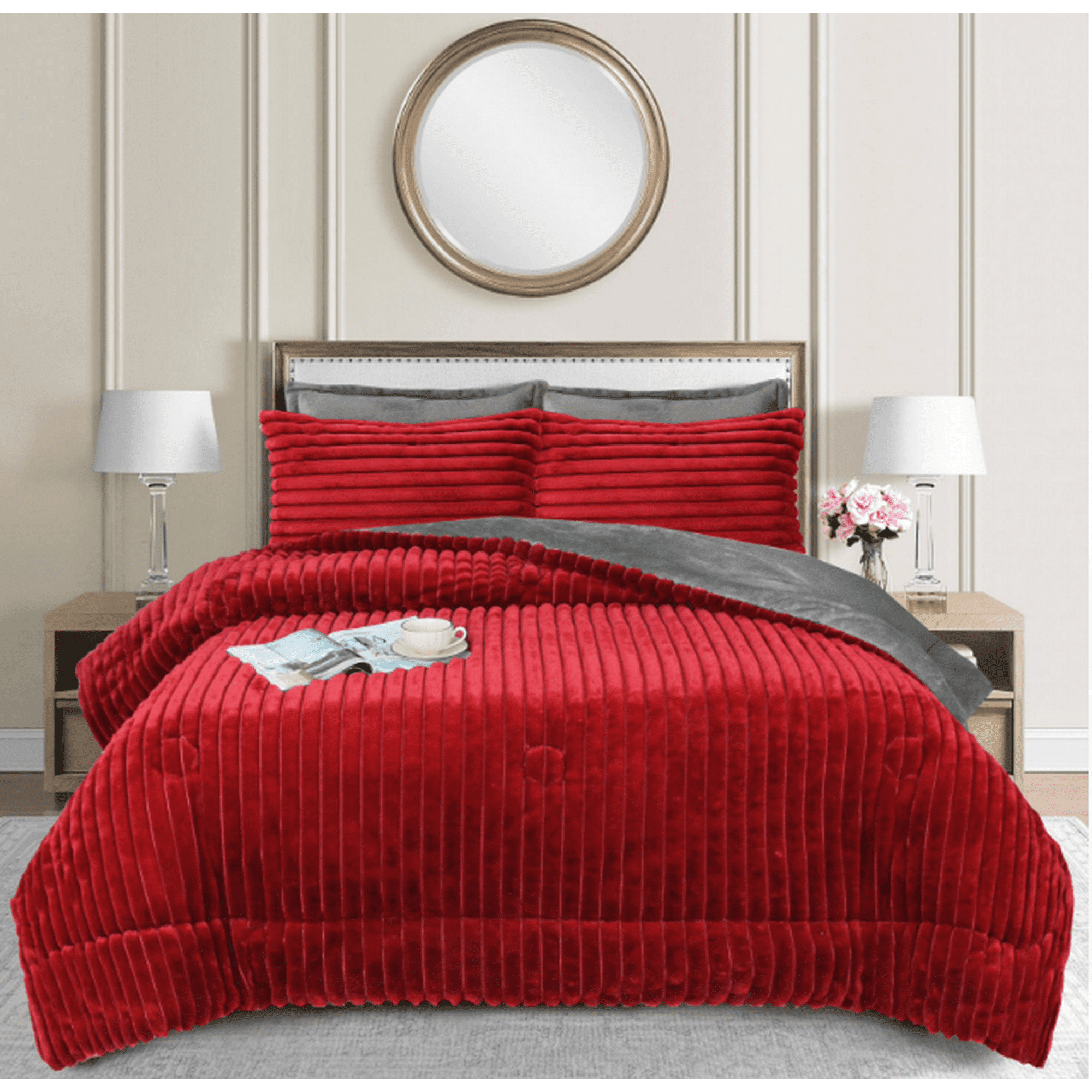 Todostore - Cobertor Con Chiporro Lineal 2 Plazas Color Rojo