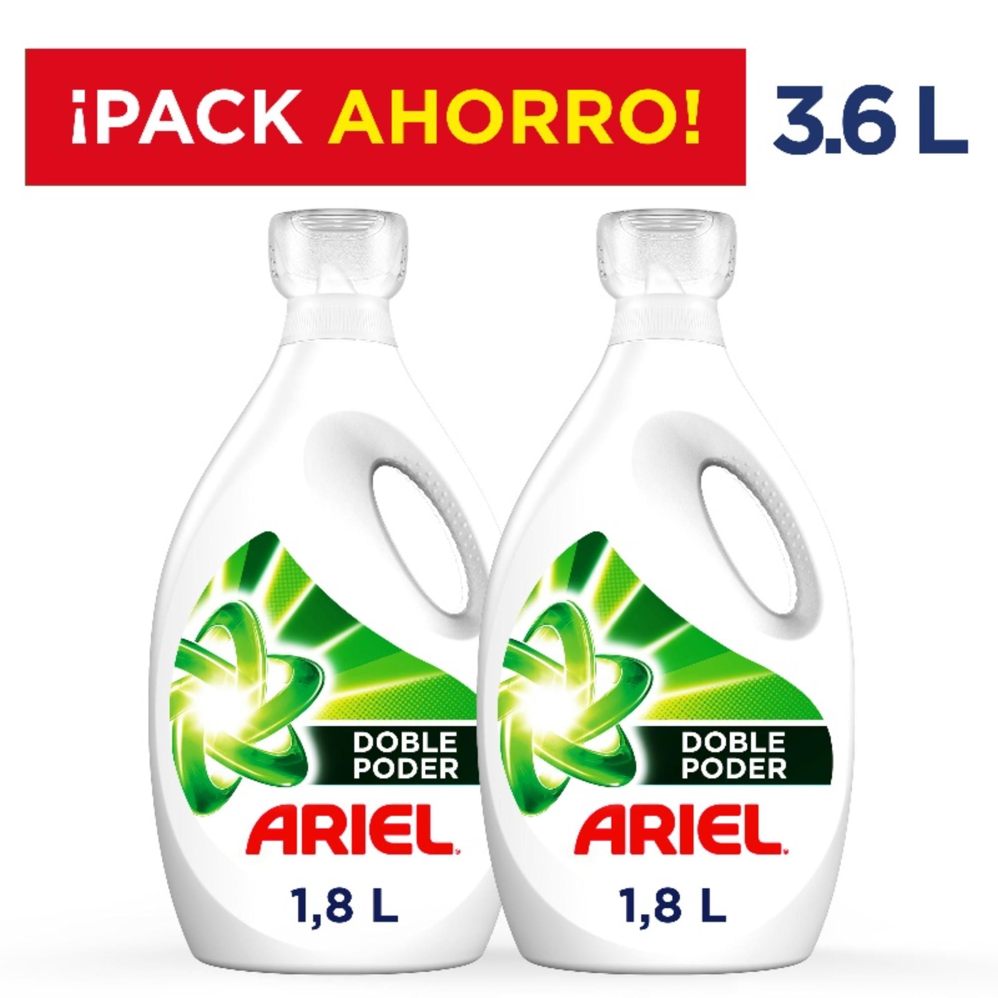 Pack 2 Detergentes Concentrado Líquido Doble Poder 1,8 L C/u Botella 3.6 L Ariel