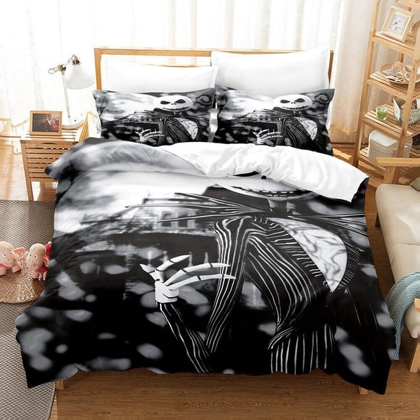 Skeleton Halloween Quilt Duvet Cover Set Kids Queen Comforter Cover3-Piece Bedding Set