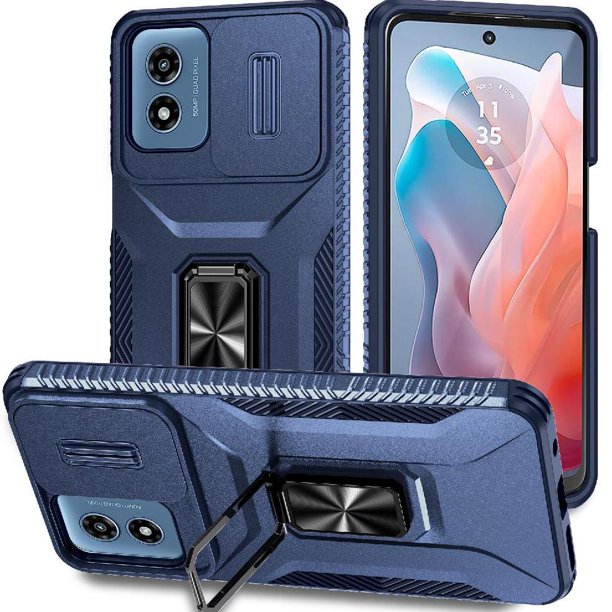Funda Armada para Motorola Moto G22 con Tapa Deslizante y Soporte Magnético Giratorio Azul