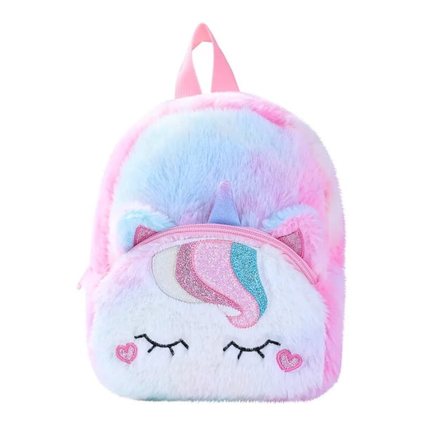 Unicorn Furry Backpack Plush Sparkling Kid Girl Small School Kindergarten Cute Winter Christmas Children Adjustable Bag Gift