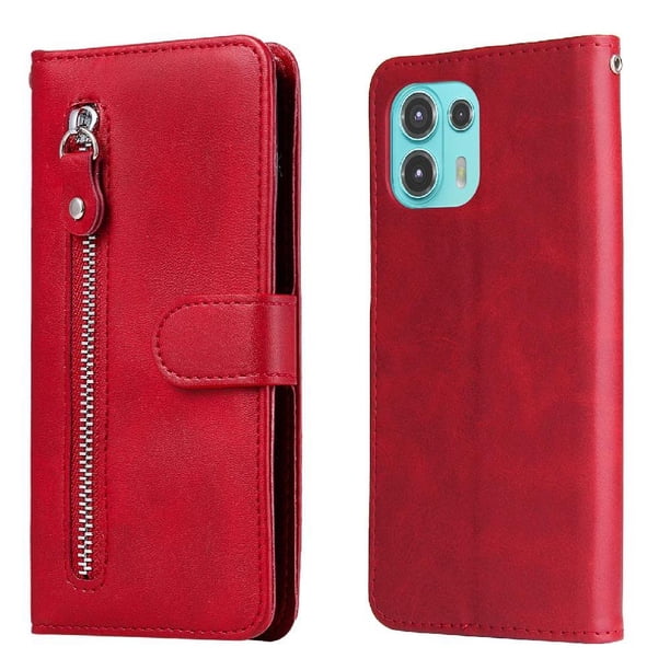 Funda con Cremallera para Motorola Edge 20 Lite, Carcasa Cartera de Cuero PU con Soporte y Tarjetero