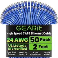 Cable Ethernet Gearit Cat 6, 2 Pies, 50 Unidades, 10 Gbps, Rj45, Azul