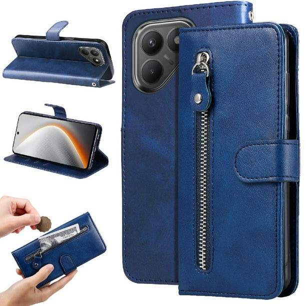 Funda con Cremallera para Tecno Pova 7, Carcasa Cartera de Cuero PU con Soporte y Tarjetero