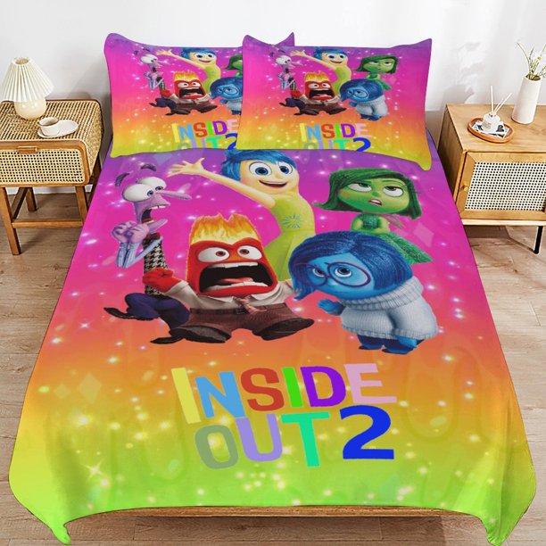 x169 Inside Out 2 Bed Duvet Cover Microfiber Bedding Sets 3D Printed Lightweight 3 Piece Comforter Sets, 1 Duvet Cover And 2 Pillow Shams for Kids Boys Girls 79"x90" jn169