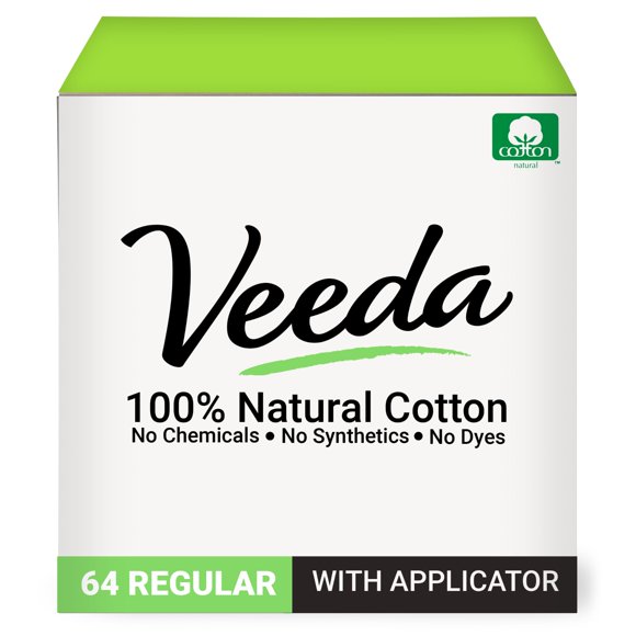 Tampones Veeda, 100% algodón natural, estándar, 64 unidades