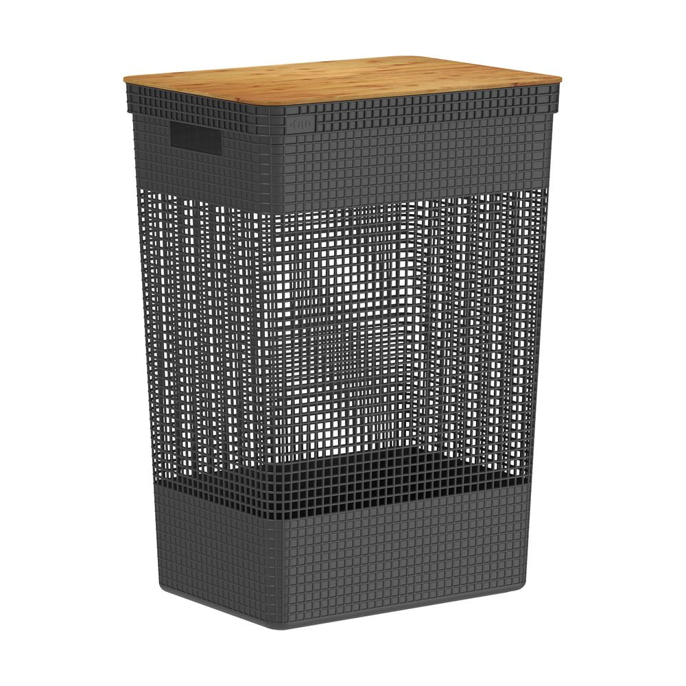 Ou - Cesta De Ropa Grid Con Tapa De Bambú 49 L Negro