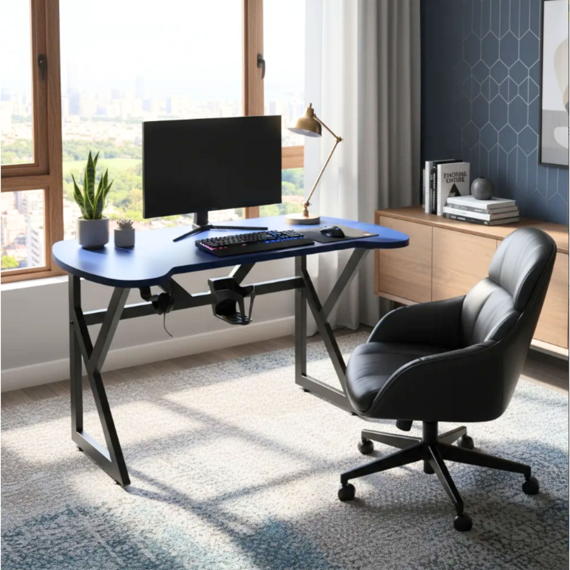 Portal Center - Escritorio Gamer U 140 Cm Con Luces Led Azul