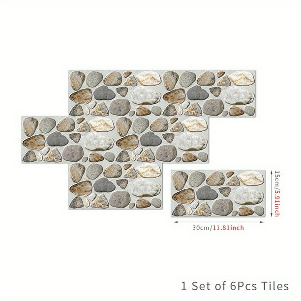 6 Sheets, Stone Pattern Wall Paper, 3D Stone Peel And Stick Wall Tile Sticker, Kitchen Self-adhesive Faux Stone Wall Panels Stone Wall Decor Waterprof, Room Decor, Home Decor