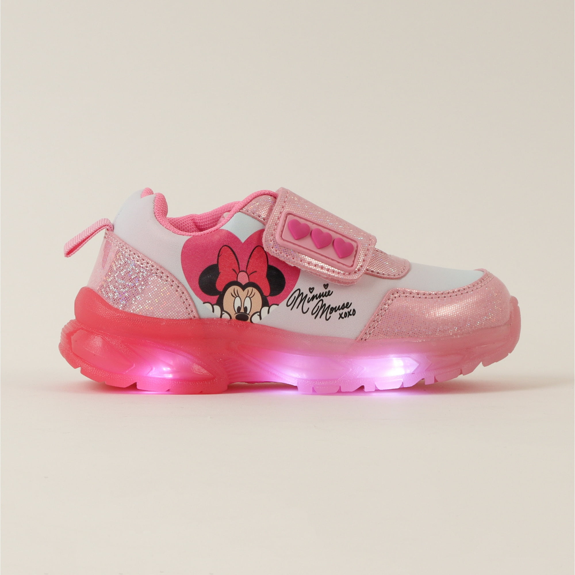 Zapatilla Con Luces Niña Minnie Corazones Rosado Disney