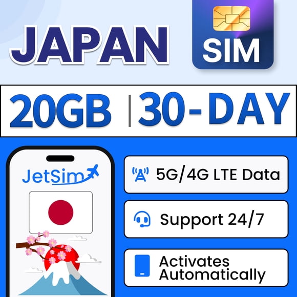 Tarjeta SIM JETSIM 20 GB 30 días Japón Hotspot 3‑en‑1