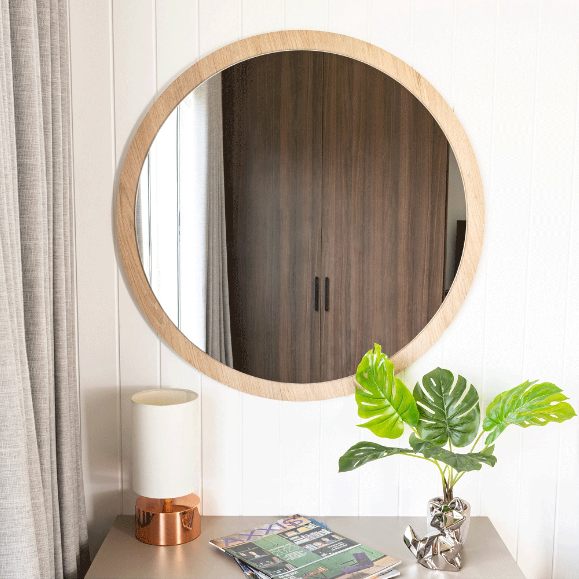 Tuhome - Espejo Circular Ary 80x80x1,9 Cm Con Marco De Madera