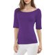 thumbnail image 1 of INSPIRE CHIC Camisetas de Mujer para Regreso a Clases con Cuello de Barco, Mangas Medias, Ajustadas, Suaves, Talla 3XL, Color Púrpura, 1 of 7