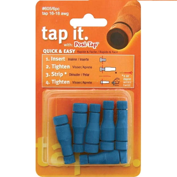 Paquete de 6 conectores Wire Tap Lockitt Posi-Tap #605/6 16-18 AWG azul